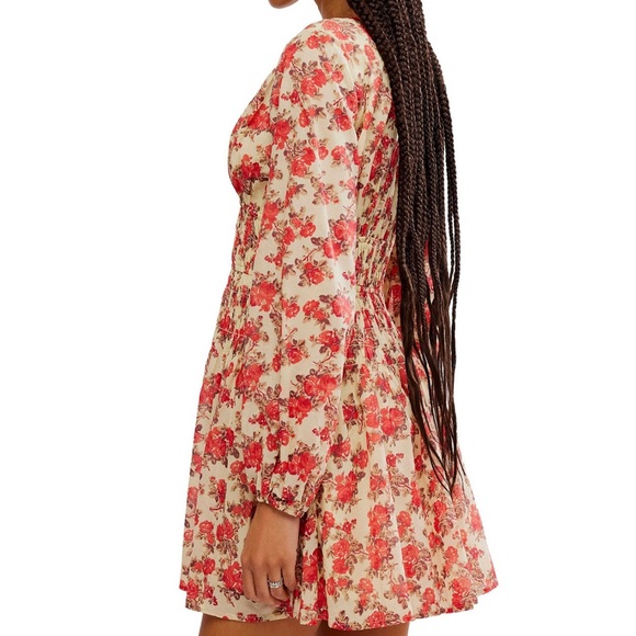 FREE PEOPLE KEEP YOU SMOCKED FLORAL FIT N FLARE MINI DRESS. IN STORES NWT! SzXS - Picture 7 of 14